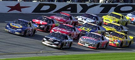 Dale Earnhardt (3) leading at Daytona year 2001.Son Dale Jr right behind in the middle(8)